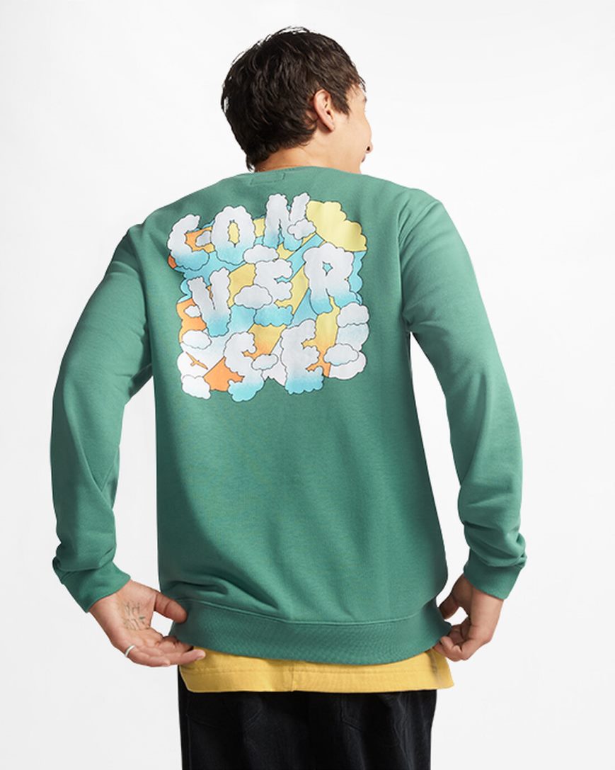 Moletons Converse Cloud Gráficas Long Sleeve Crew Masculino Verdes | PT T0871P3